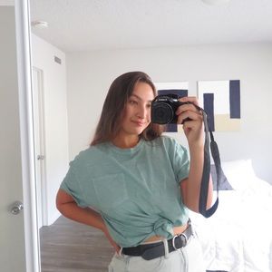 Teal Boxy Tee w/ Front Pocket